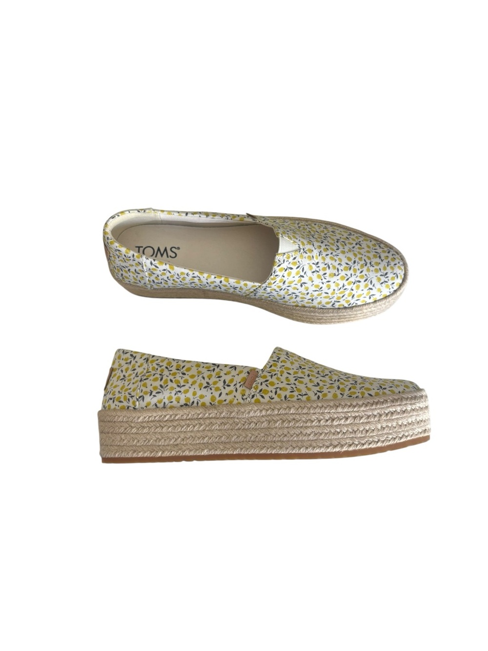 Toms NWOT Valencia slip on lemon print casual platform espadrille shoes 8 1/2
